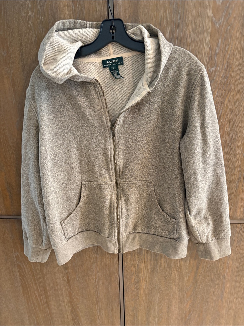 Vintage Lauren Ralph Lauren Beige Zip-Up Hooded Sweatshirt